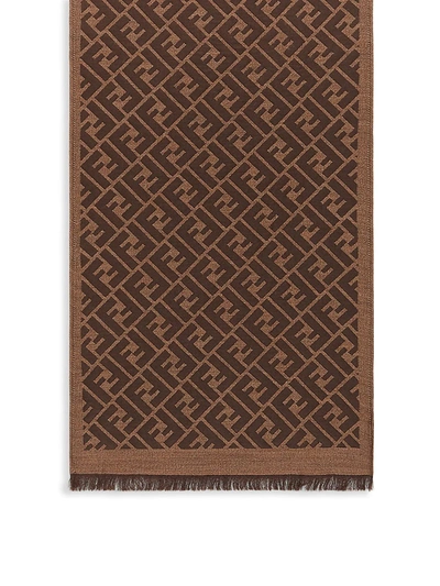 Shop Fendi Men's Logo Scarf In Mud Moro