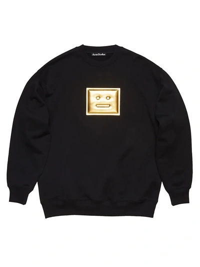 Shop Acne Studios Metallic Face Logo Crewneck Sweatshirt In Black