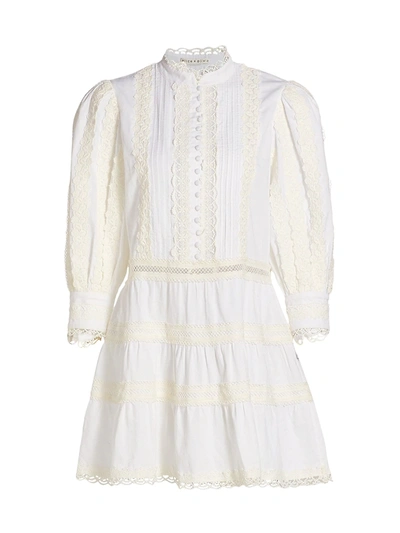 Shop Alice And Olivia Clark Embroidered Tier Mini Dress In Off White