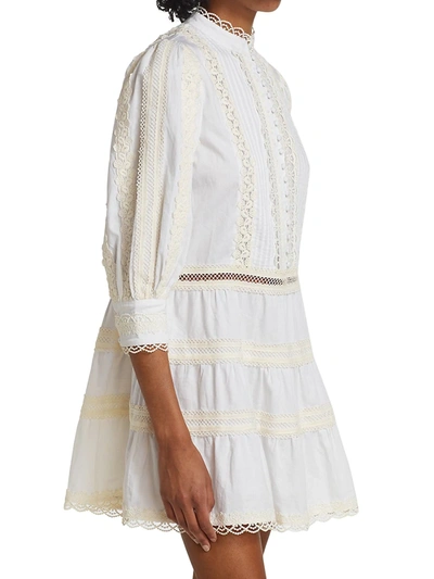 Shop Alice And Olivia Clark Embroidered Tier Mini Dress In Off White