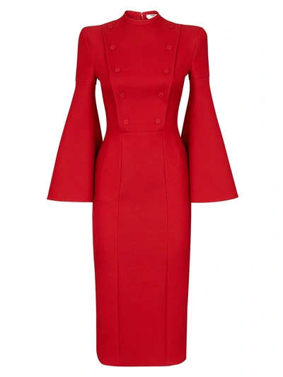 Shop Fendi Women's Button Up Wool Blend Midi Dress In Cancer Red