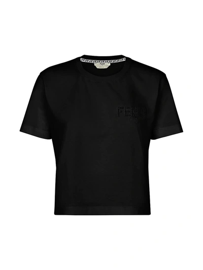 Shop Fendi Logo Lattice T-shirt In Black