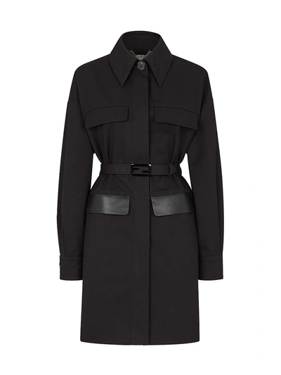 Shop Fendi Leather Trim Cotton Trench Coat In Black