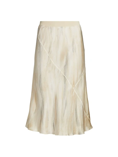 Shop Atm Anthony Thomas Melillo Silk Water Color Midi Skirt In Watercolor Tie Dye