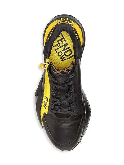 Shop Fendi Men's Mix Media  Flow Sneakers In Nero Limon