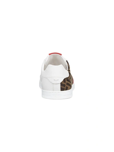 Shop Fendi Diagonal Logo Mix Media Low-top Sneakers In White Rosso Tab