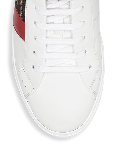 Shop Fendi Diagonal Logo Mix Media Low-top Sneakers In White Rosso Tab