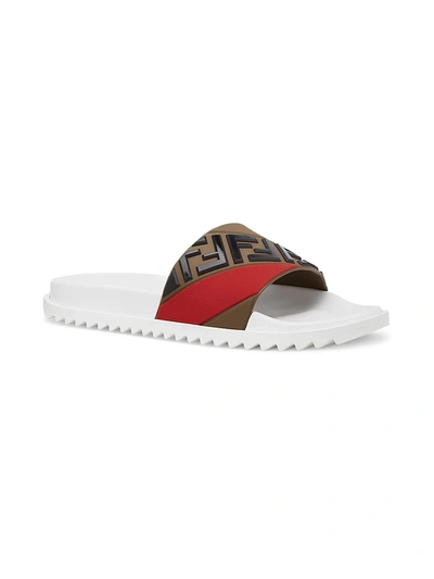 Shop Fendi Men's Diagonal Logo Slide Sandals In Grig Scuro