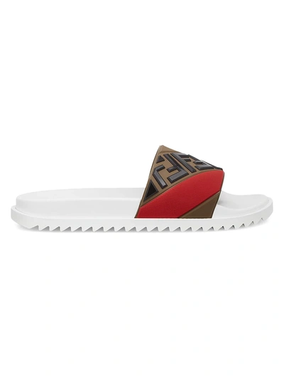 Shop Fendi Diagonal Logo Pool Slides In Maya Nero Rosso