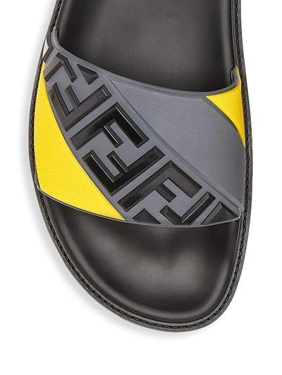 Shop Fendi Men's Diagonal Logo Slide Sandals In Grig Scuro