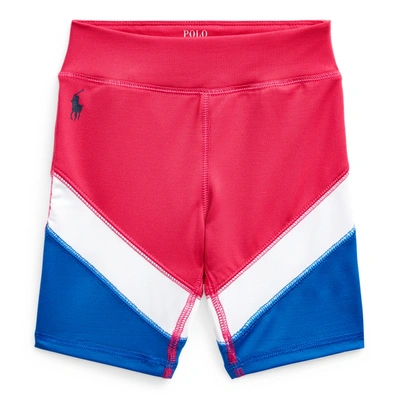 Shop Polo Ralph Lauren Color-blocked Stretch Jersey Bike Short In White/blue/sport Pink