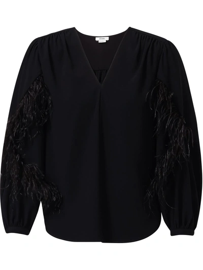 Shop Jason Wu Feather Panel Blouse In Black