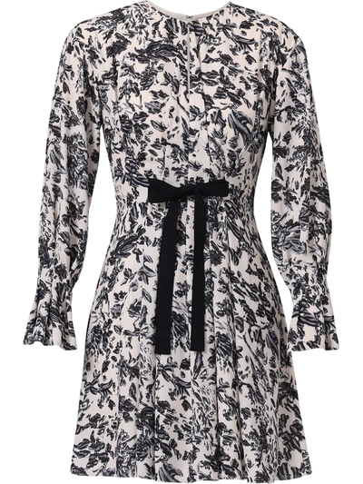 Shop Jason Wu Floral-print Long-sleeved Short Dress In Neutrals