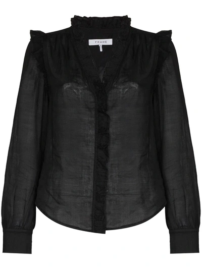 Shop Frame Lauren Ruffle-detail Long-sleeve Blouse In Black