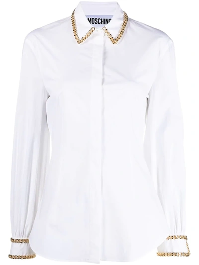 Shop Moschino Chain-trim Long-sleeve Shirt In White