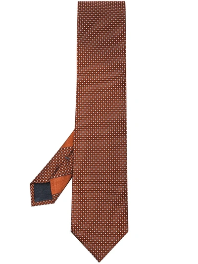 Shop Ermenegildo Zegna Geometric Pattern Silk Tie In Orange