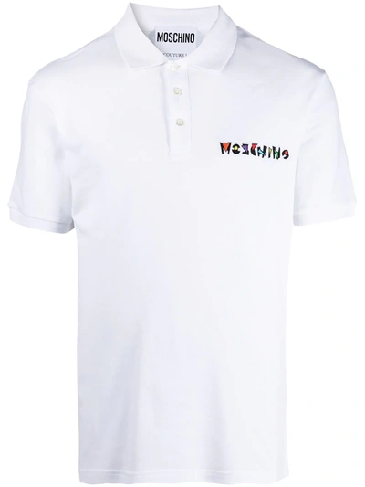 Shop Moschino Logo-embroidered Polo Shirt In White