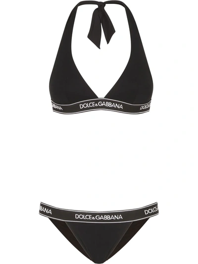 Shop Dolce & Gabbana Logo-tape Halterneck Bikini In Black