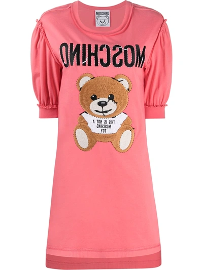 Shop Moschino Teddy Embroidery T-shirt Dress In Pink