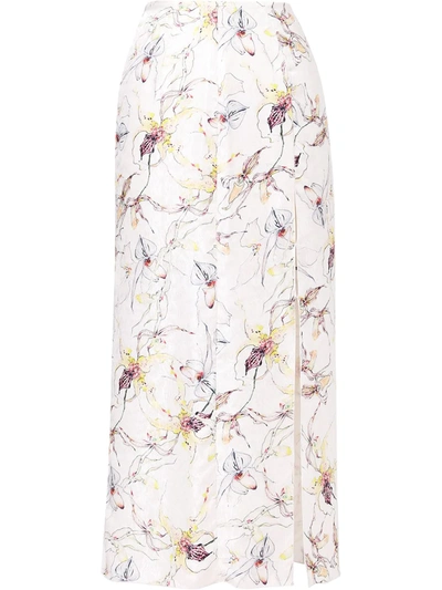 Shop Jason Wu Collection Wild Orchid Silk Satin Jacquard Skirt In White