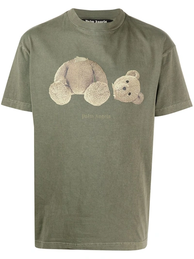 Shop Palm Angels Logo Bear-print T-shirt In Green