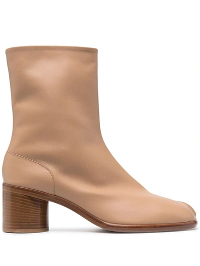 Maison Margiela Beige Mid Heel Tabi Boots In Neutrals
