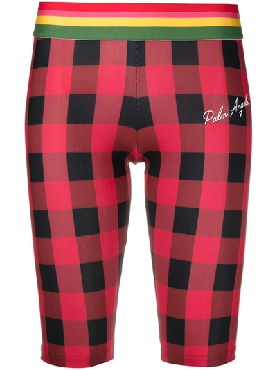 Shop Palm Angels Checked Cycling Shorts In Red