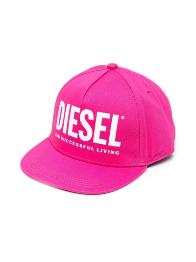 Shop Diesel Logo Print Baseball Cap In Pink