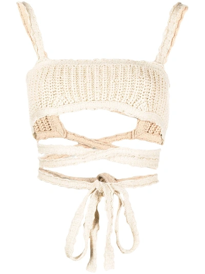Shop Alanui Cacti Bralette Knitted Top In Neutrals