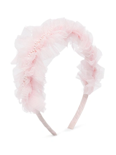 Shop Charabia Ruffled Faux-pearl Embellished Hairband In Pink