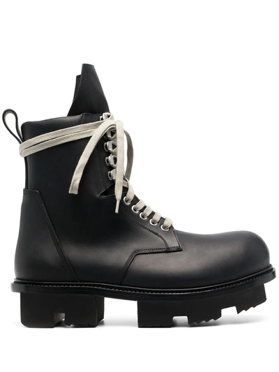 Shop Rick Owens Laced Leather Ankle Boots In Black