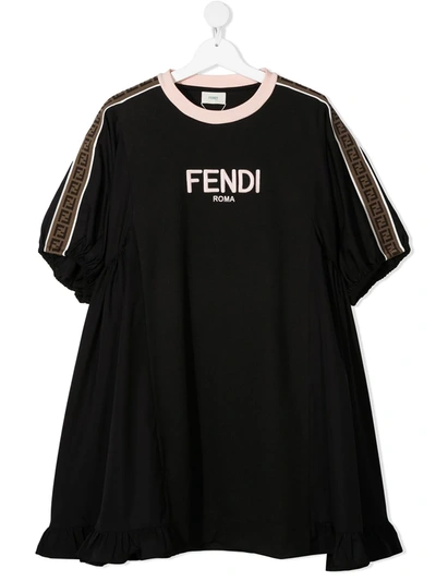 Shop Fendi Teen Logo-trim Dress In Black