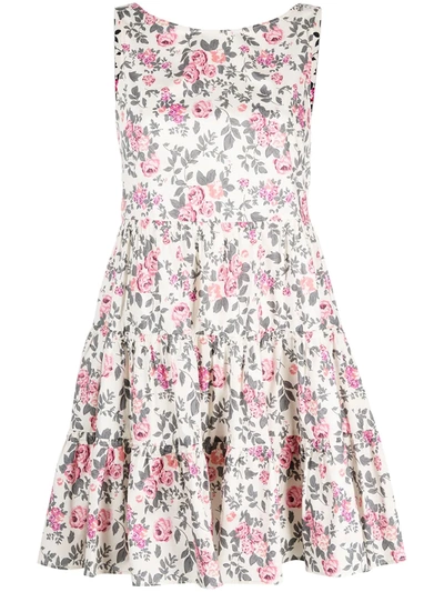 Shop Semicouture Tiered Floral-print Dress In Neutrals