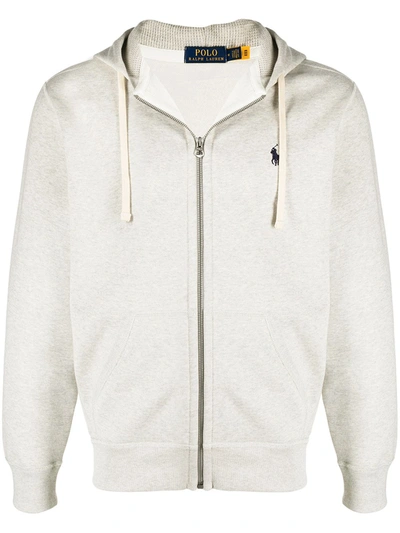 Shop Polo Ralph Lauren Polo Pony Embroidery Zip-up Hoodie In Grey