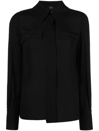 Shop Elisabetta Franchi Logo-embroidered Long-sleeve Shirt In Black
