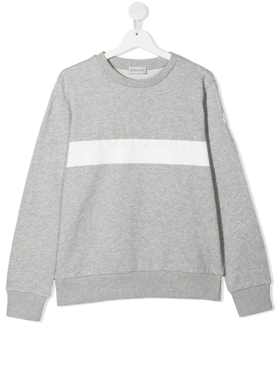 Shop Moncler Teen Crew-neck Striped Sweatshirt In Grey