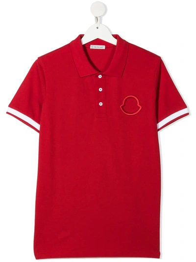 Shop Moncler Teen Logo-embroidered Polo Shirt In Red