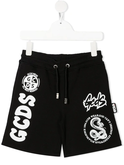 Gcds Logo Print Cotton Track Shorts In Black