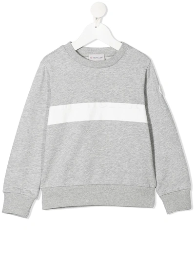 Shop Moncler Crew-neck Striped Sweatshirt In Grey