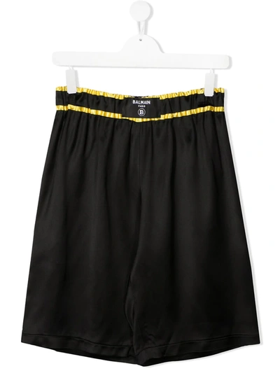 Shop Balmain Teen Striped Trim Longline Shorts In Black