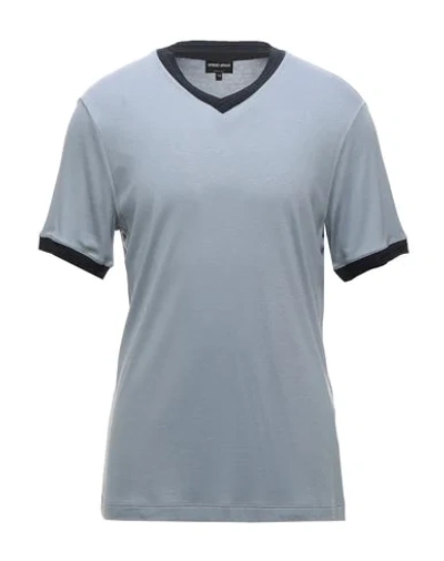 Shop Giorgio Armani Man T-shirt Sky Blue Size 40 Viscose, Silk