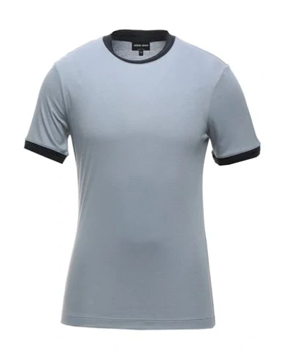 Giorgio Armani Man T-shirt Sky Blue Size 48 Viscose, Silk, Cotton, Polyamide, Elastane In Blue