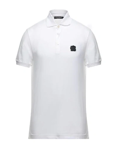 Shop Dolce & Gabbana Man Polo Shirt White Size 50 Cotton, Pvc - Polyvinyl Chloride, Polyurethane, Elastan