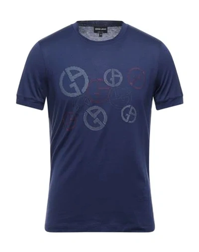 Shop Giorgio Armani Man T-shirt Blue Size 40 Cotton, Polyester