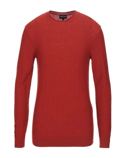 Shop Giorgio Armani Man Sweater Brick Red Size 48 Virgin Wool, Polyester