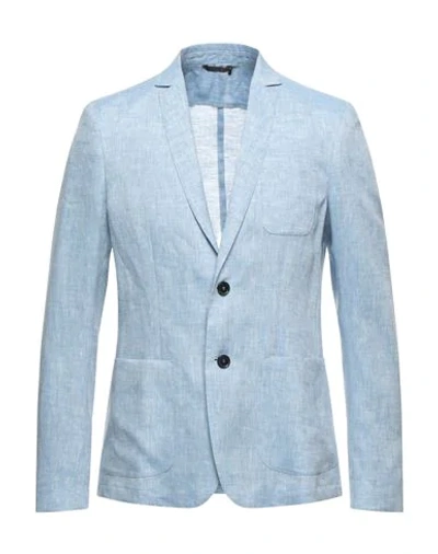 Shop Patrizia Pepe Man Suit Jacket Sky Blue Size 38 Linen