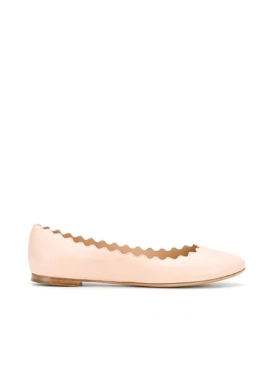 Shop Chloé Leather Scalloped Details Low In Nude & Neutrals