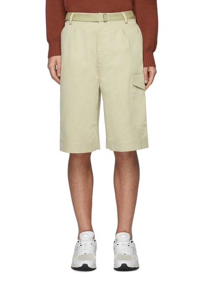 Shop Auralee Finx' Belted Side Patch Pocket Cotton Chino Shorts In Green