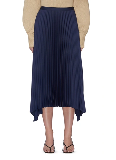 Shop Theory Asymmetric Hem Pleat Midi Skirt In Blue