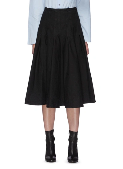 Shop Barena Venezia 'dacia Gassa' Pleat Cotton Midi Skirt In Black
